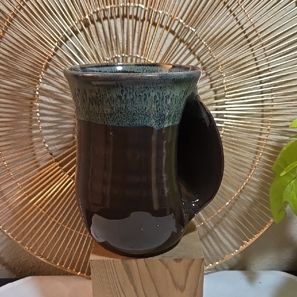 Studio Neher Handcrafted Ceramic Hand Warmer Handle Mug.